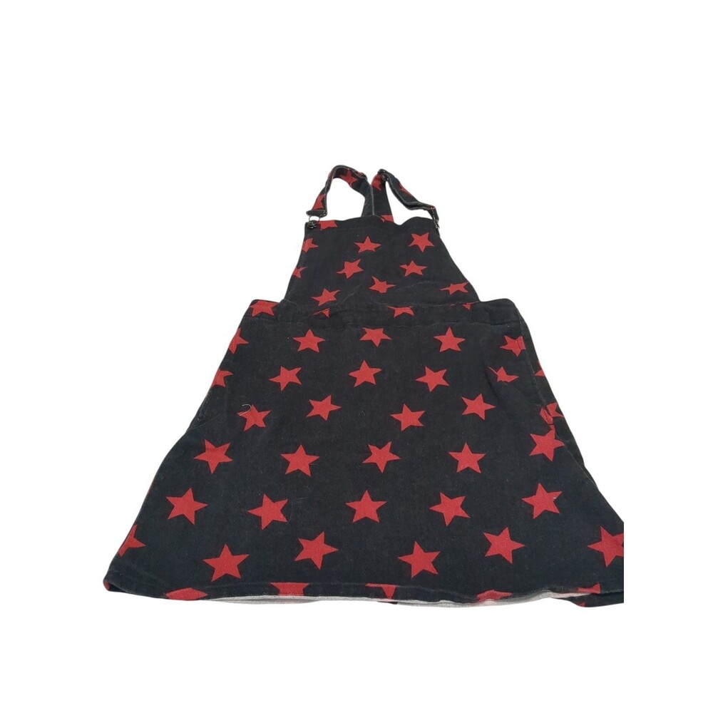 Blackheart Denim Skirt Overalls Red Stars.  Black  Grunge Goth. Medium